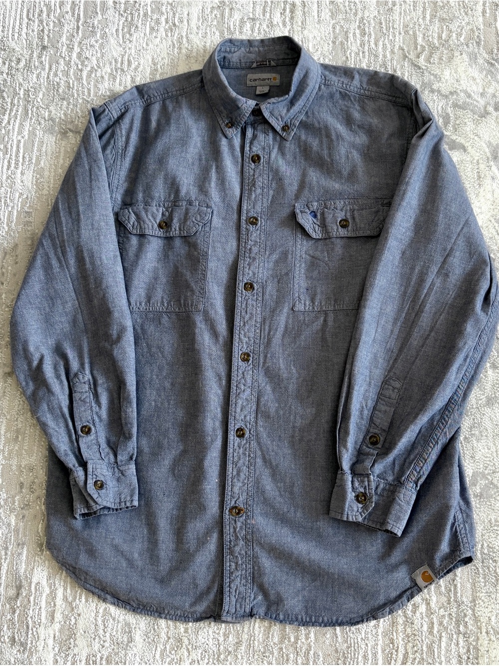 Carhartt Men's Button-Down Work Shirt in Denim Blue Large *Flaws*